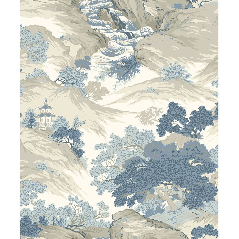 Nico Oriental Landscape 10.05m x 53cm Wallpaper Roll, China Blue
