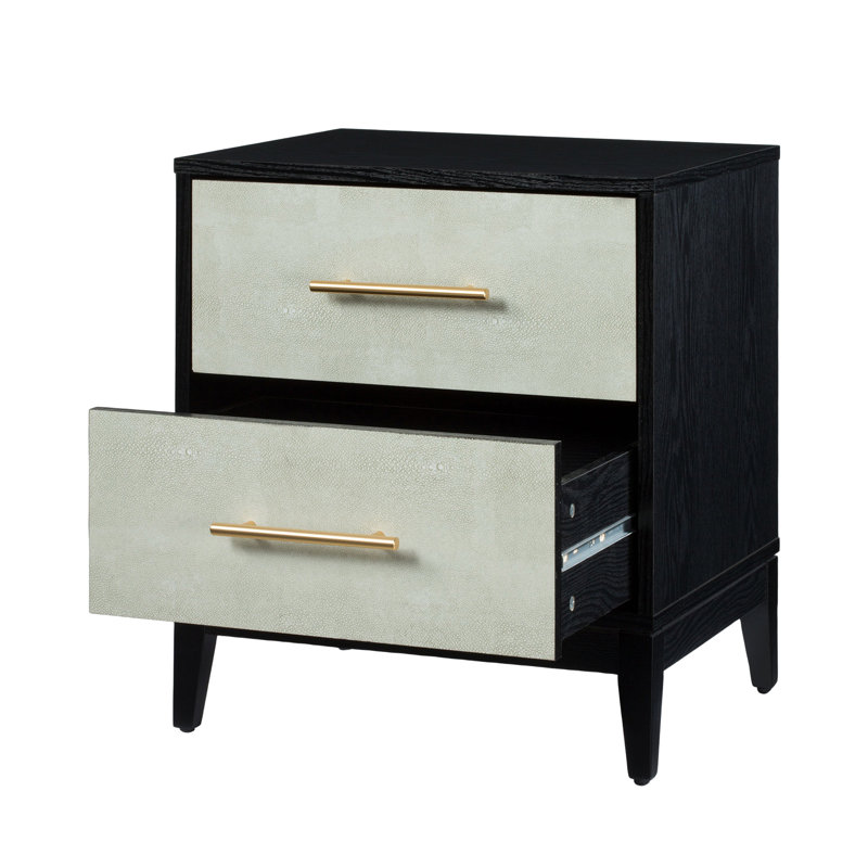 Table de chevet 2 tiroirs Sango Shagreen, Chagrin / noir