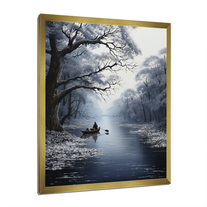 Impression sur toile Canal Quiet Passage Charcoal IV - Canals, Encadrement doré, H 40 po x l 30 po x P 1,5 po