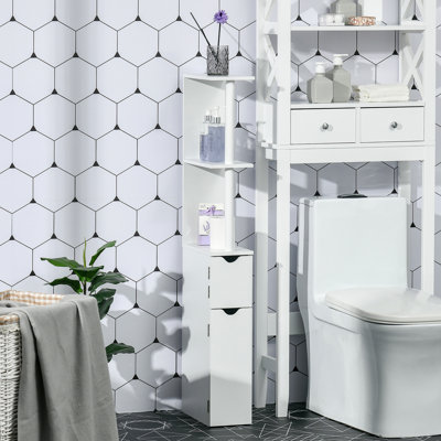 Kleankin Tall Bathroom Storage Cabinet, Freestanding Linen Tower With 2 Open Shelves And 2 Door Cabinets, White