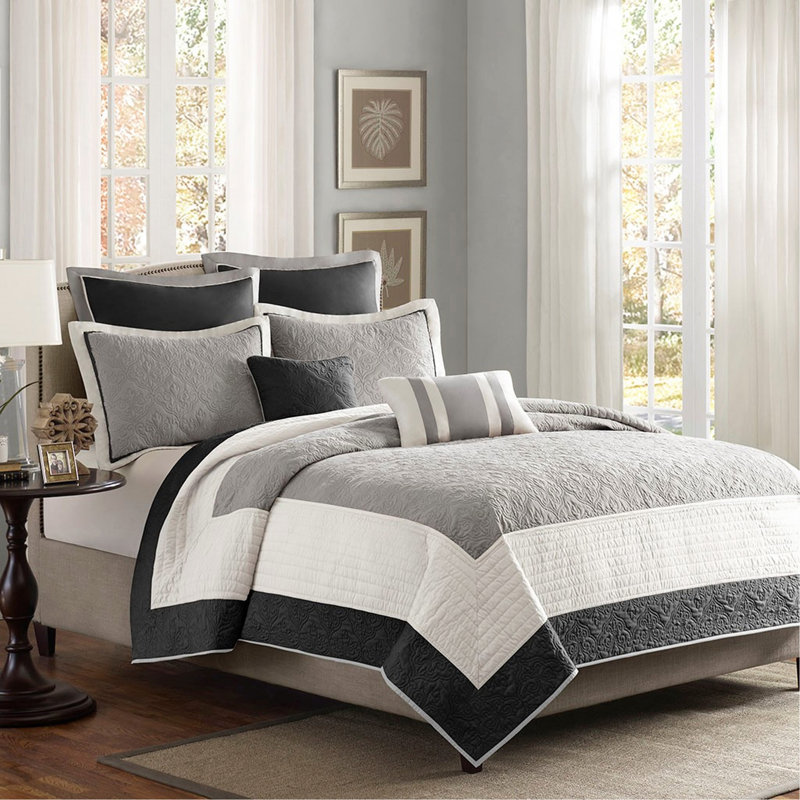 Ensemble de courtepointe réversible pour lit double / grand lit 7 pièces Attingham