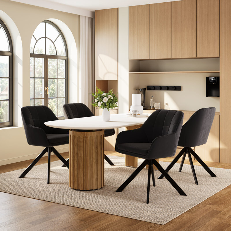 51cm H Upholstered Arm Dining Chair For Kitchen Dining Living Room, Black Velvet