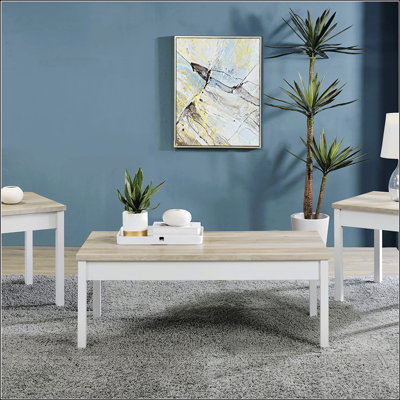Distressed Pine And White 3-Piece Coffee Table Set