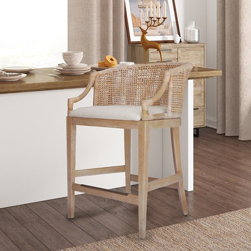 Tabouret de comptoir avec plaque de protection en bronze antique et revêtement en lin doux pour une sensation luxueuse