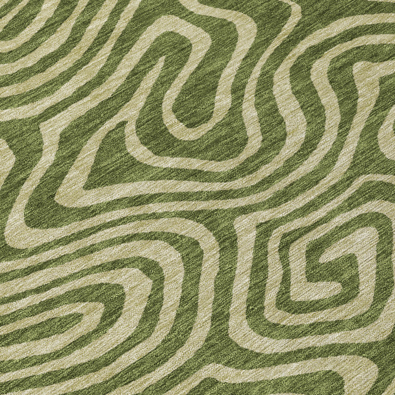 Olive and Beige Flat Woven Synthetic Runner Rug