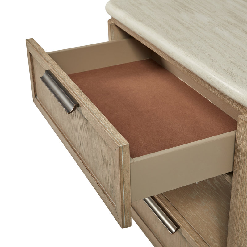 Table de chevet à deux tiroirs avec façades de tiroirs en placage de chêne