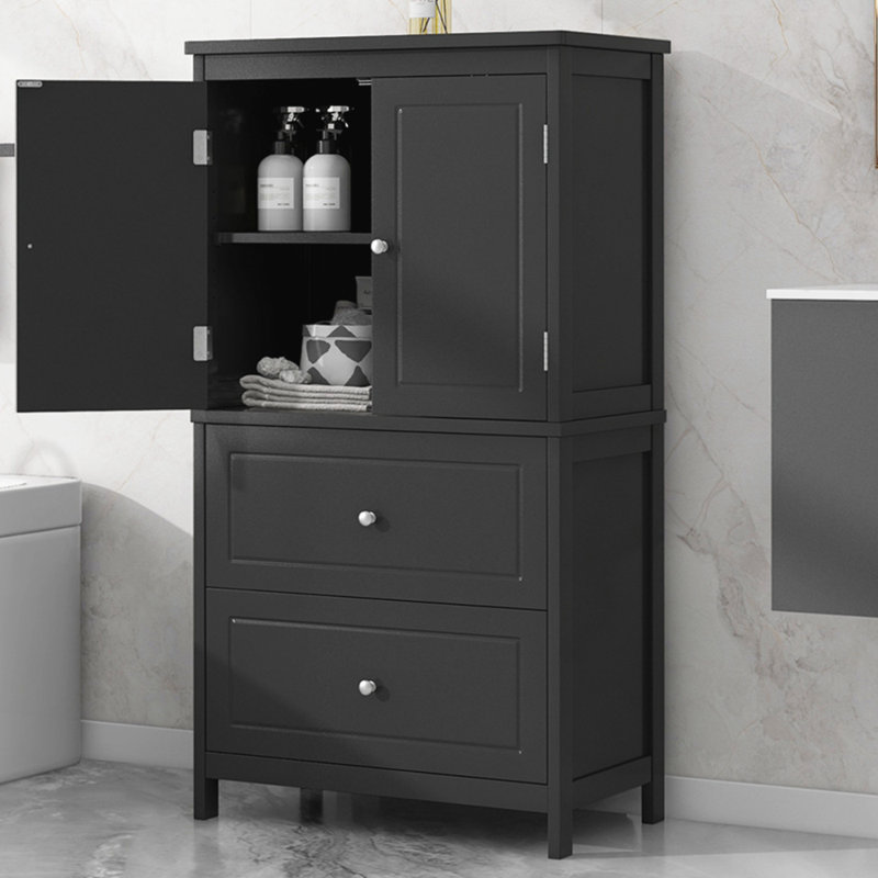 Bathroom Storage Cabinet with Two Doors and Drawers, Black