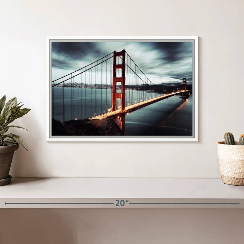 Nuage de tempête Golden Gate Bridge, Cadre flottant blanc, 13 po x 9 po