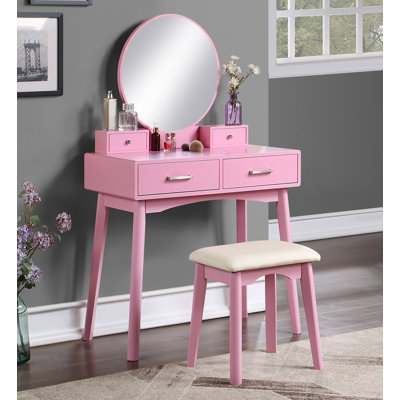 Contemporary Wood Vanity And Stool Set