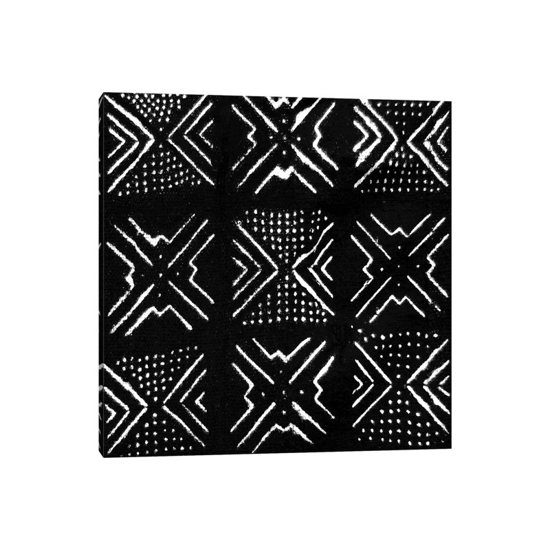 Mudcloth Black Geometric Design V by Ellie Roberts - Wrapped Canvas Print, 30.48 cm H x 30.48 cm W