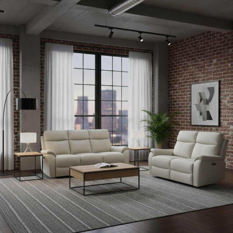 Windsor Powerglide 3 + 2 Real Leather Power Recliner Sofa Set, Pearl Grey