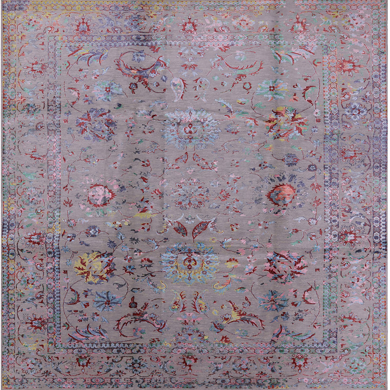 Tapis oriental gris / rouge / bleu, Carré 6 pi