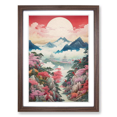 Japanese Mountains Rococo Art - Framed Print
