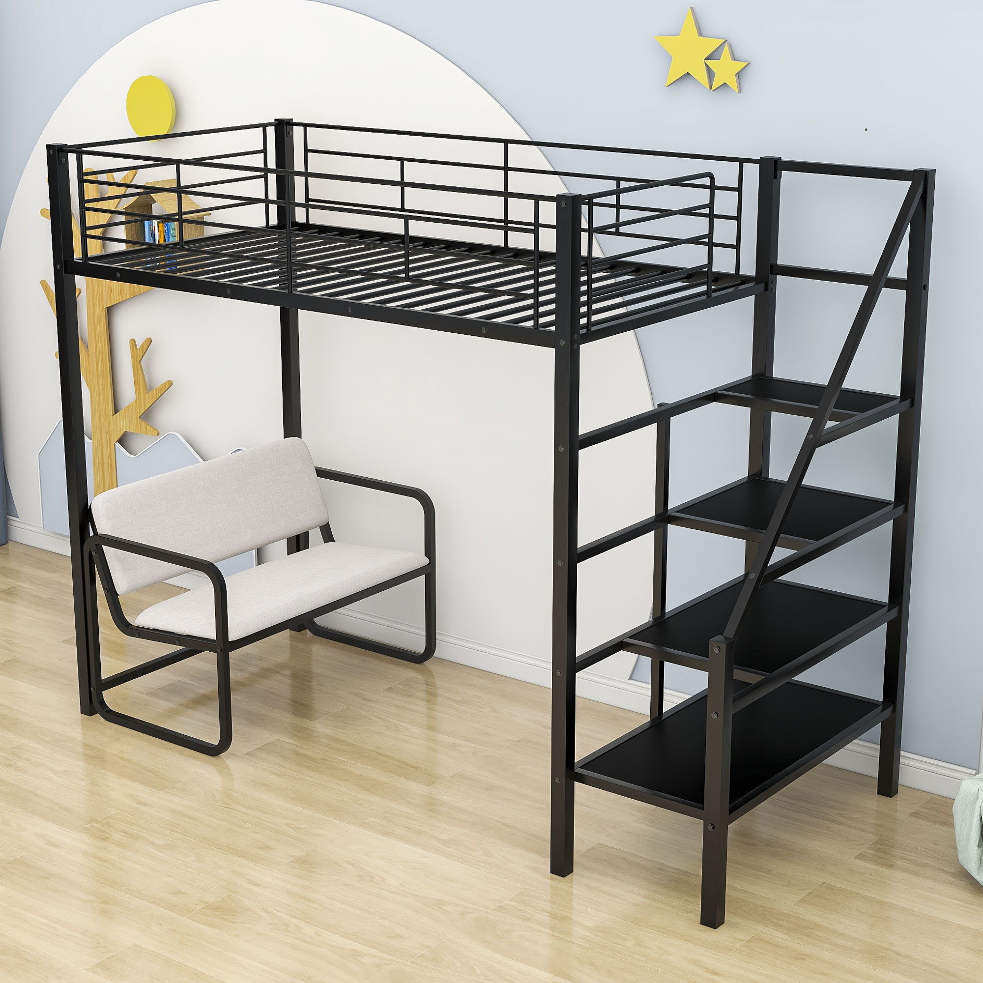 Isabelle & Max™ Collingswood Twin Size Metal Loft Bed with Bench and