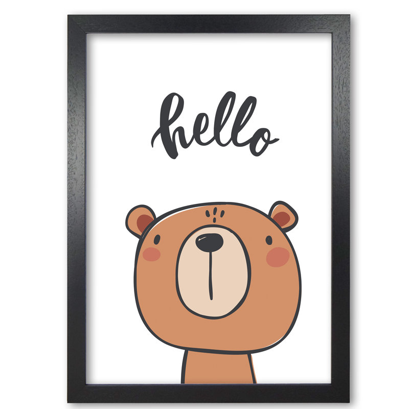 Hello Bear - Painting, 60 cm H x 42 cm W x 5 cm D, Black Grain Frame