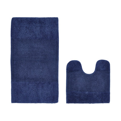 Makaylynn Premium 100% Cotton 2 Piece Bath Rug Sets with Non-Slip Backing, Machine Washable, Luxurious Solid Pattern Super Absorbent & Tufted Weave Bath Mat for Bathroom, Shower, and Tub