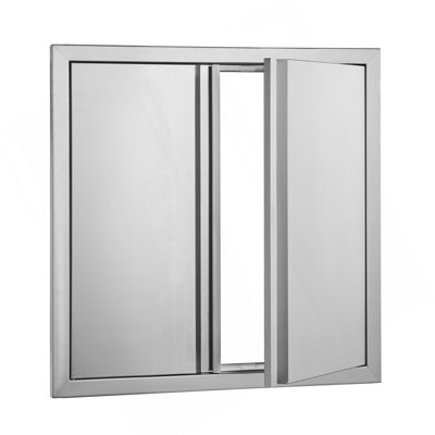 Porte d'accès pour barbecue, porte de cuisine extérieure double de 24 po x 24 po, porte encastrée en acier inoxydable, porte verticale murale avec poignées encastrées, pour îlot de barbecue, station de cuisson, armoire extérieure