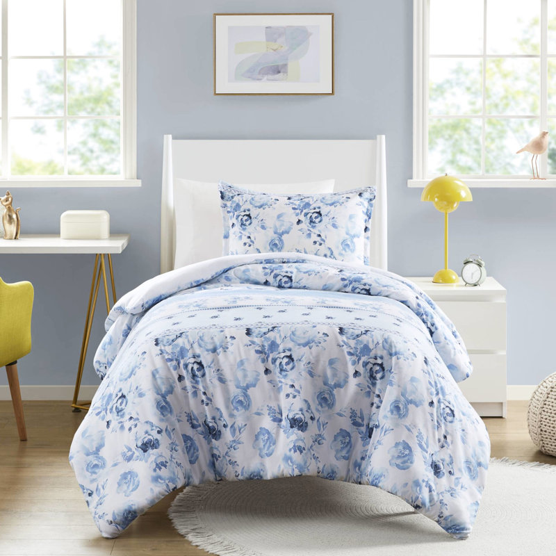 Literie à rayures florales pour lit simple / simple TG, microfibre, attaches intérieures, housse de couette lavable en microfibre pour TG