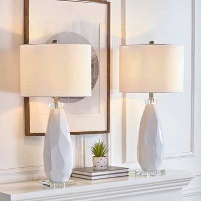 Brajan Ceramic and Crystal Table Lamp with Linen Drum Shade (Set of 2)