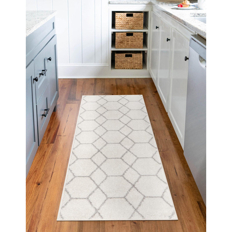 Tapis géométrique Debrodie, Tapis de couloir 2 pi x 13 pi 1 po, Ivoire ivoire