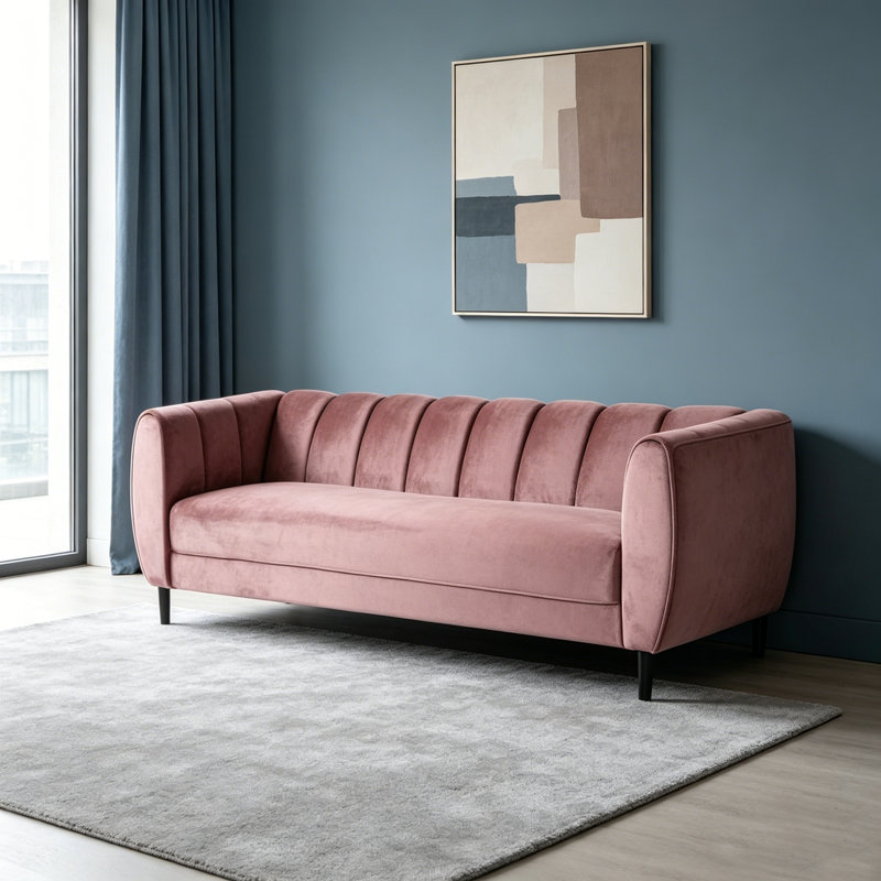 Canapé en velours 3 places Miranda, confort luxueux et design élégant pour les salons modernes, Rosé