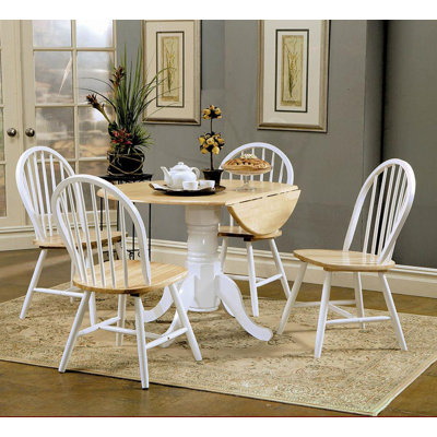 Chaise d'appoint à dossier Windsor en bois massif brun naturel et blanc Nafiye