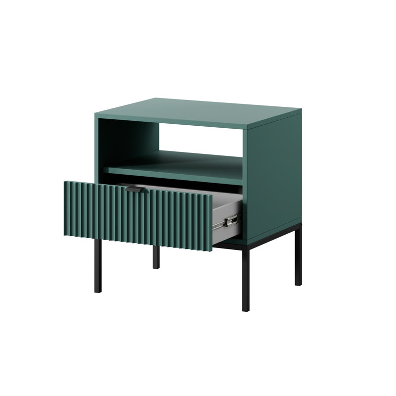 Bernhardine 54cm W Steel Bedside Table, Labrador Green, Black