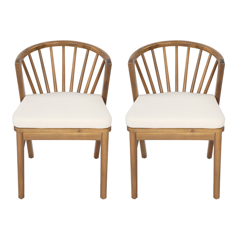 Ensemble de 2 chaises de salle à manger d'extérieur en bois d'acacia avec finition en teck et coussins
