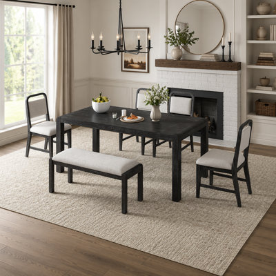 Ensemble de table de salle à manger extensible rétro avec 4 chaises rembourrées et 1 banc, conception incurvée pour une utilisation polyvalente dans la salle à manger