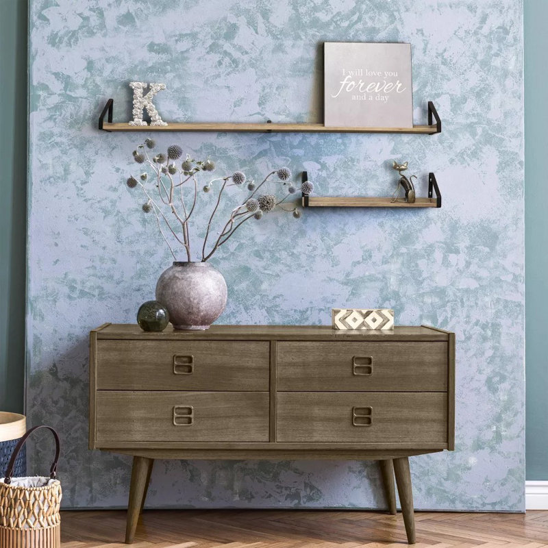 24" Solid Wood Ledge Wall Shelf with Rustic Metal Bracket Driftwood: Industrial Style, Open Shelving for Display