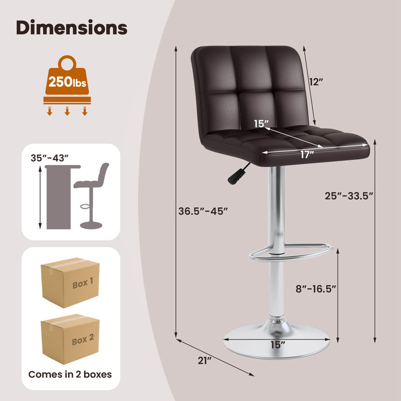 Ensemble de 4 tabourets de bar pivotants Flavienne avec base en métal robuste et dossier pour repose-pieds, Brun, 4