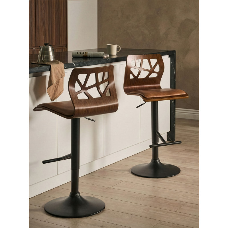 Swivel Upholstered Adjustable Height Counter Stool, Brown, Matt Black