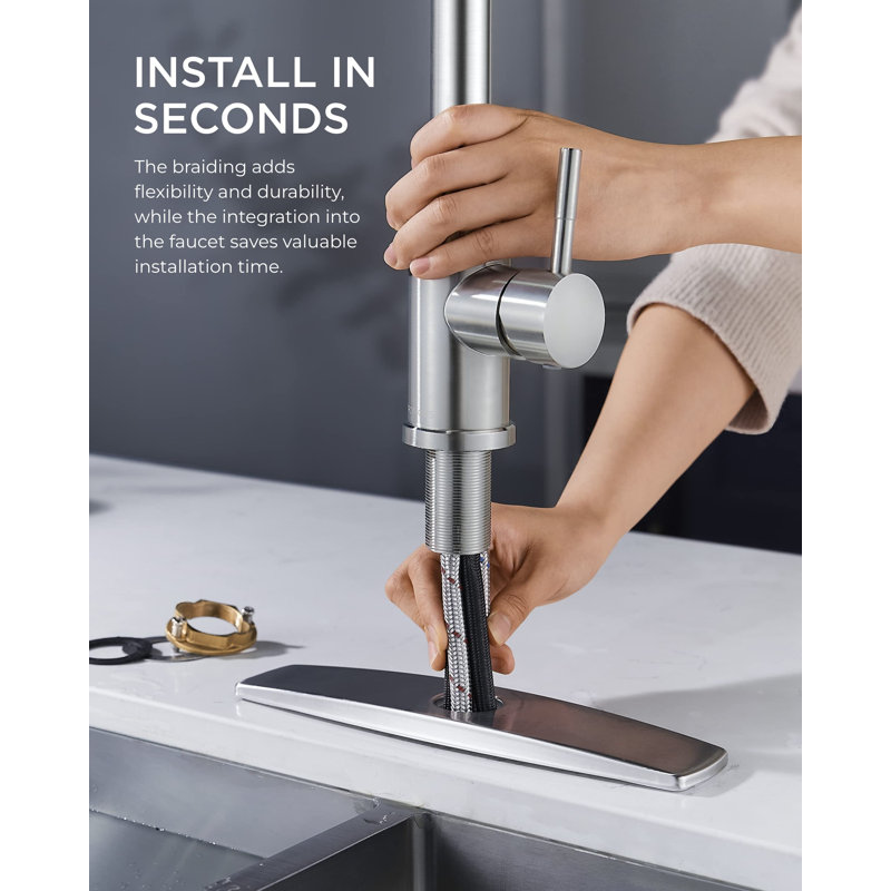 Brushed Nickel Stainless Steel Kitchen Faucet with Pull-Out Spray