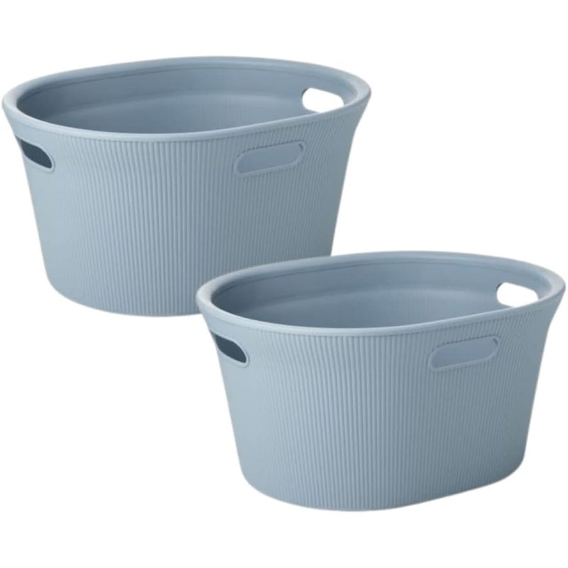 Ribbed Laundry Basket, Stone Bllue