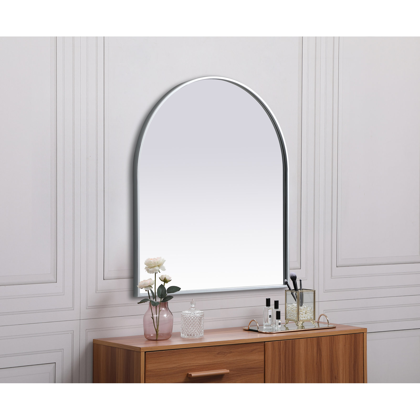 Sabine Metal Arch Wall Mirror, Silver, 30" x 27"
