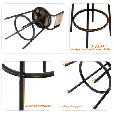 Tabourets de bar chaises de comptoir pivotantes avec cadre en métal, ensemble de 2 tabourets de bar en corde de papier tissés à la main pour comptoir de cuisine