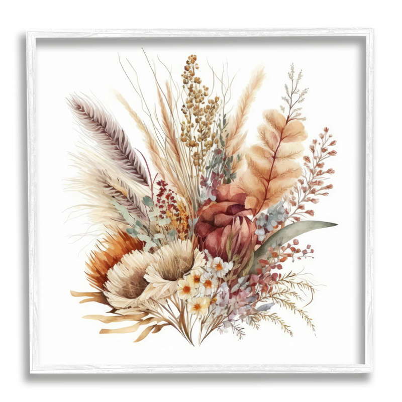 Bb-267 - Ensemble de fleurs d'automne encadrées sur bois par LSR Design Studio, Estampe numérique encadrée blanc bord de mer