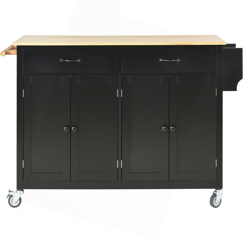 Kitchen Island Cart With Solid Wood Top And Locking Wheels,54.3 Inch Width,4 Door Cabinet And Two Drawers,Spice Rack, Towel Rack