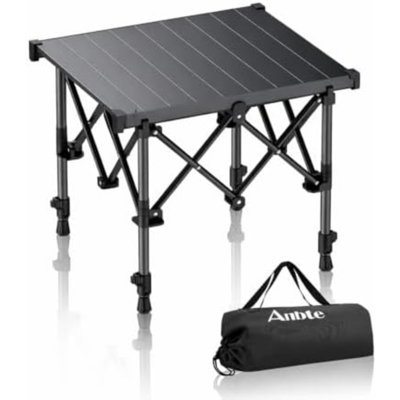 Roll Up Camping Table, Adjustable Height Max 27.5", 20” x 16”, Black | Aluminum Camping Side Table with Carry Bag, Stable X-Frame, 264 lbs Load, for Outdoor Cooking Tailgating Picnic BBQ RV Travel