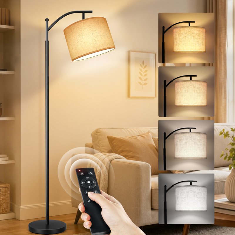 63'' LED Arched/Arc Floor Lamp With Remote Switch And Foot Switch, Black