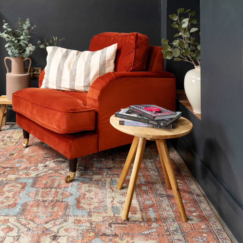 Machine Washable Terracotta Traditional Tribal Patterned Distressed Living Room Area Rug, Rectangle 160 x 230 cm