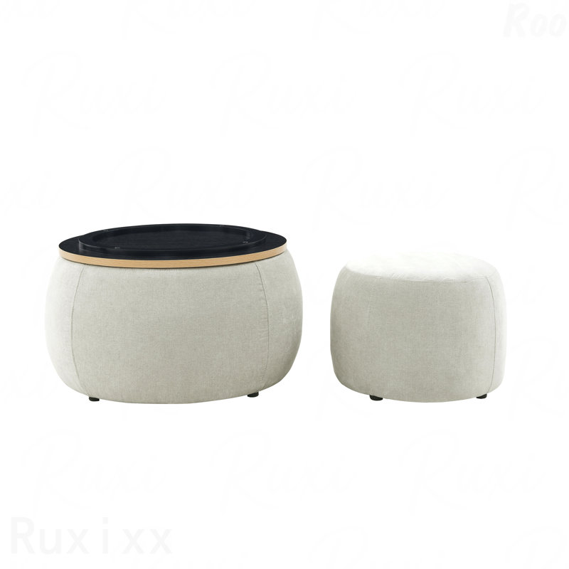 Repose-pieds rond avec rangement - Table de bout et repose-pieds 2 en 1, Gris