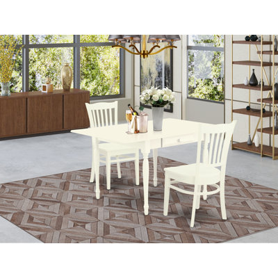 3 Piece Kitchen Table & Chairs Set Contains a Rectangle Dining Table with Dropleaf and 2 Dining Room Chairs, Linen White