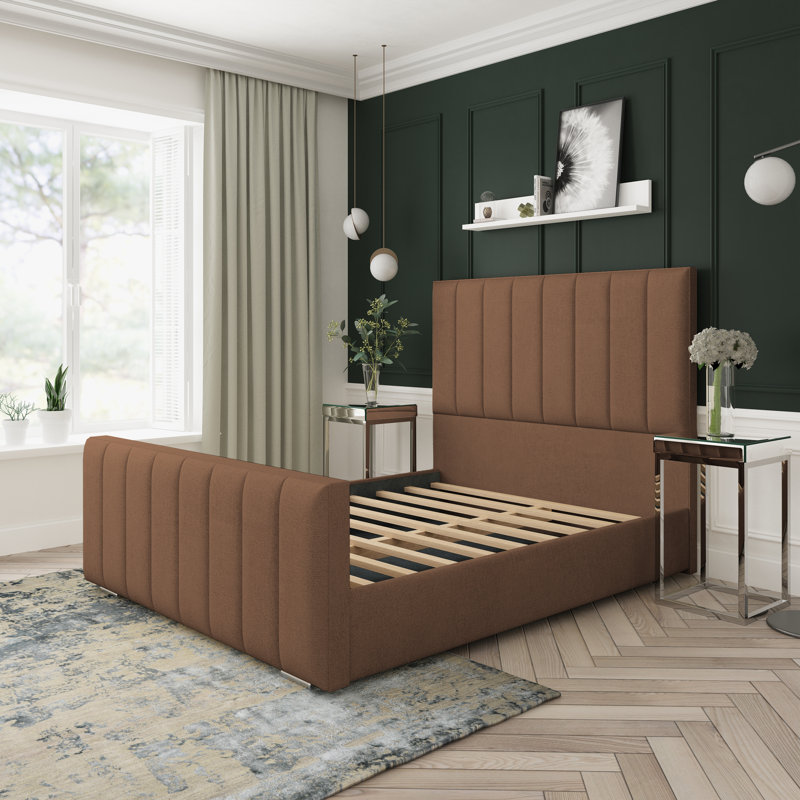 Upholstered Wool Platform Bed, Kingsize (5'), Truffle