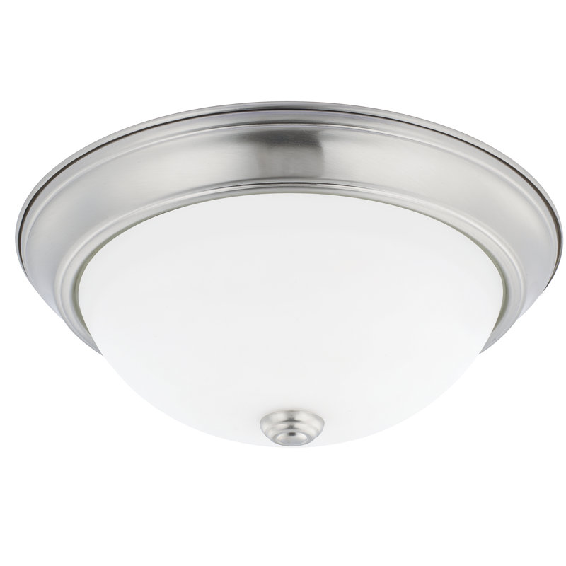 Plafonnier encastré 13 po 2 lumières Indépendant, H 5,25 po x l 13 po x P 13 po, Nickel brossé, Verre blanc doux
