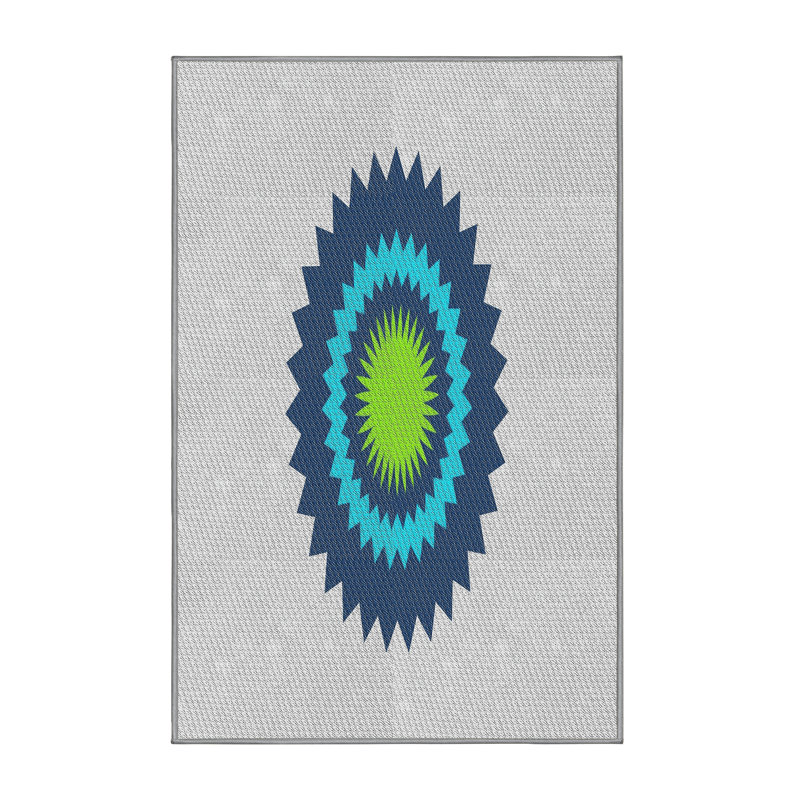 Tapis blanc/bleu/vert à tisser électrique, Rectangle 6 pi x 9 pi