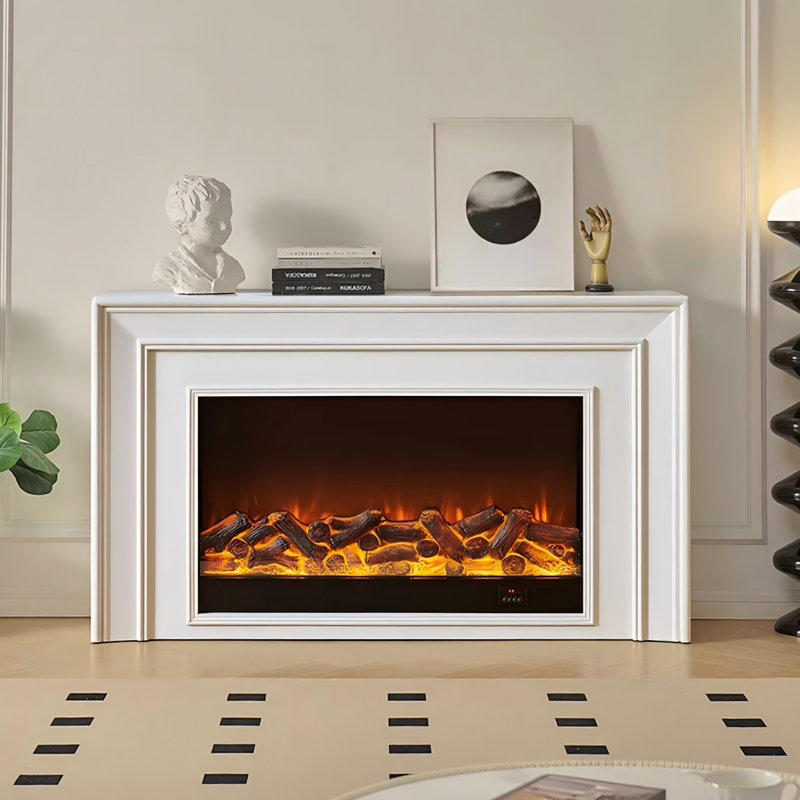 Ivory White Landscape Electric Fireplace, 35.43" H x 47.24" W x 12.99" D