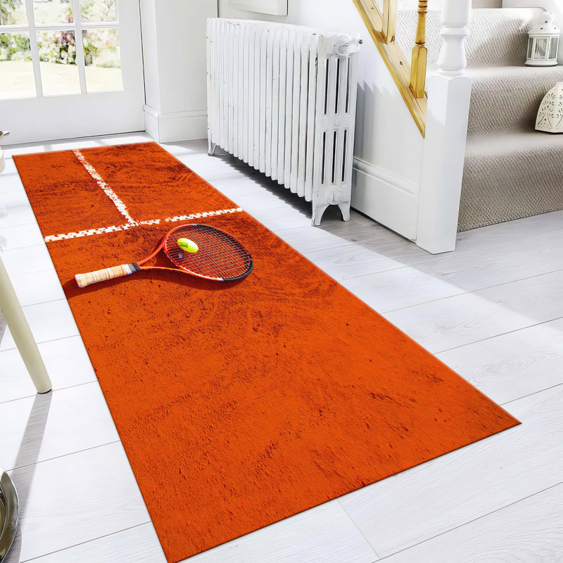 Soft Pile Printed Rug with Vibrant Red and Blue Geometric Pattern Ideal for Adding a Splash of Color to Any Living Space