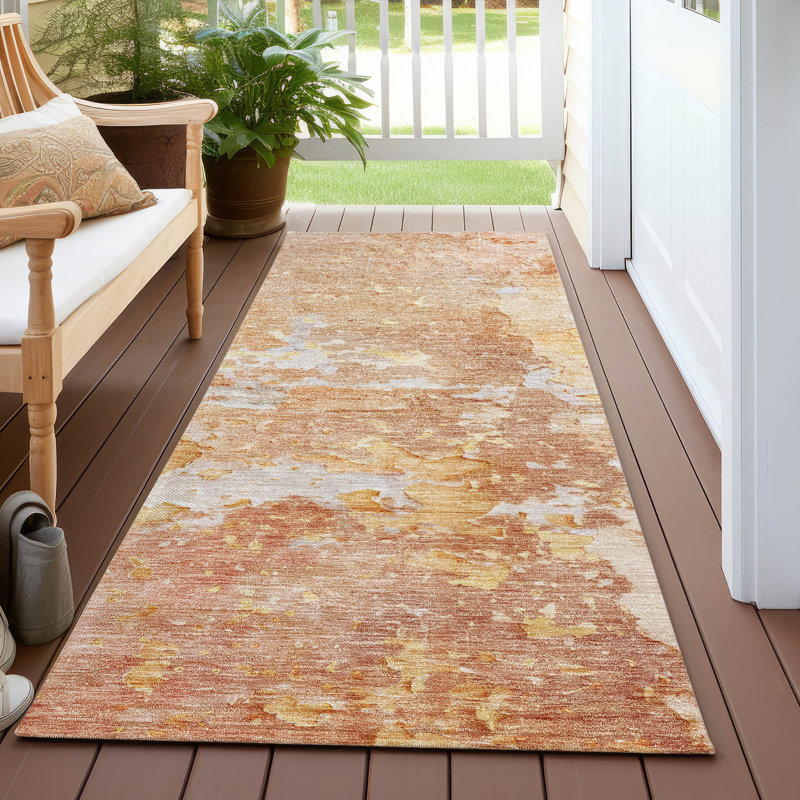 Machine Washable Indoor/Outdoor Claudian ACN1234 Salmon Rug, Runner 2'3" x 7'6"