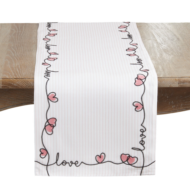 Romantic Heart Print Table Runner – Decorative Non-Reversible Lined Runner for Dining Table, 16"x70"